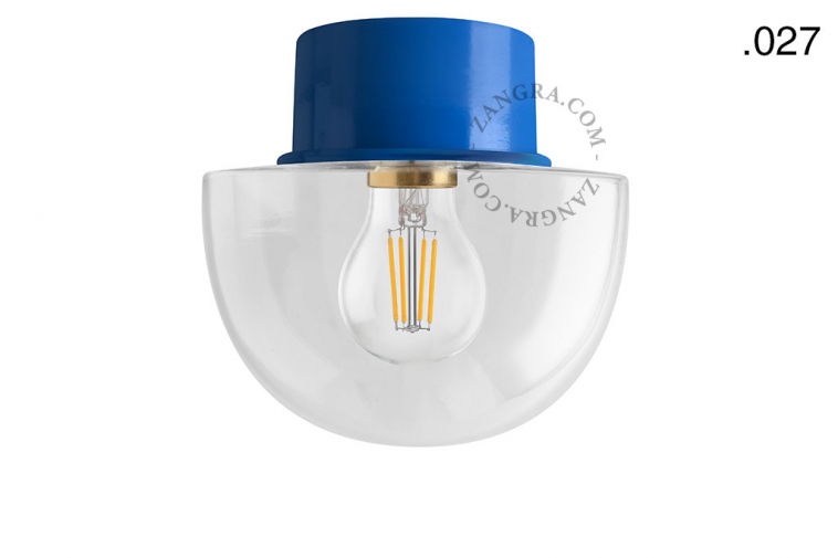 blue ceiling light with glass shade