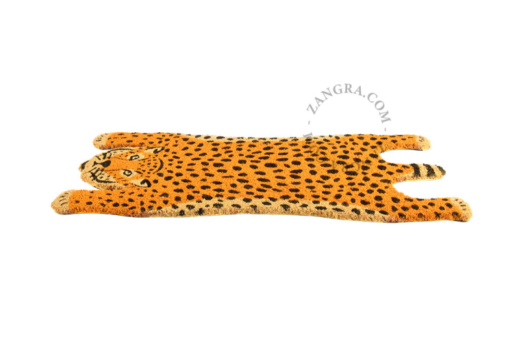 Cheetah-shaped coir doormat.