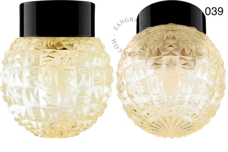 Czarna porcelanowa lampa ścienna lub sufitowa okrągła - retro.