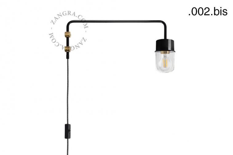 Black wall lamp with swing arm.
