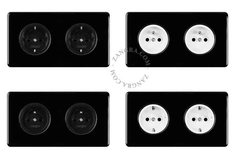 Black porcelain square-shaped push-button.