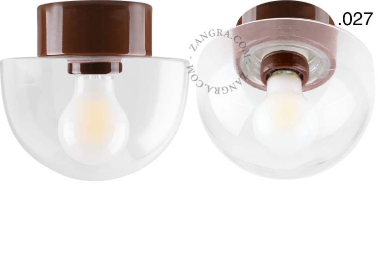Lampe ronde en porcelaine marron.