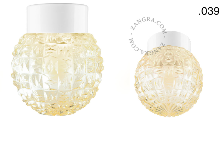 White porcelain lamp with glass lampshade.