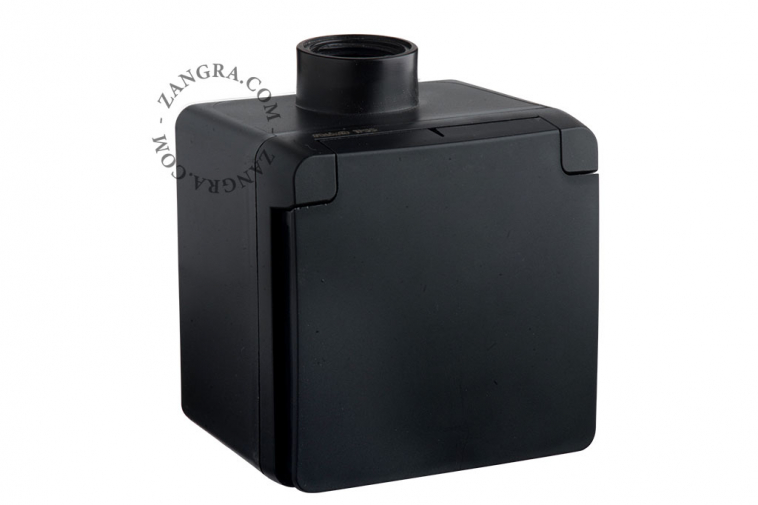 Surface-mount black outlet with lid - type E.