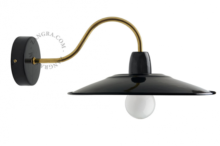 black or white enamel swan neck wall light with brass arm