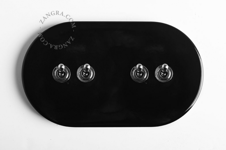 schwarzer Schalter - einfach oder zweiseitig - 4 vernickelte Kippschalter