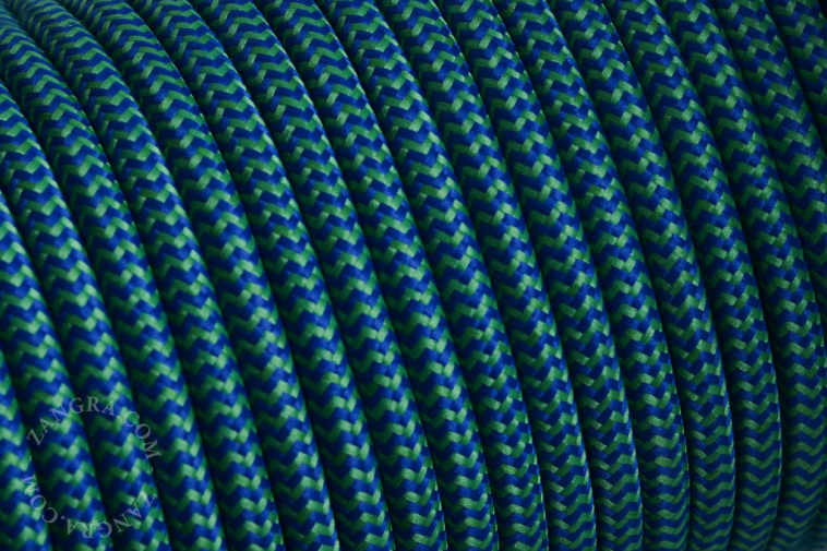 Blue and green zigzag fabric cable.
