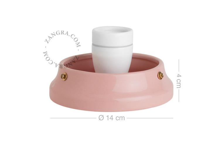 Candeeiro Art Deco em porcelana cor-de-rosa.