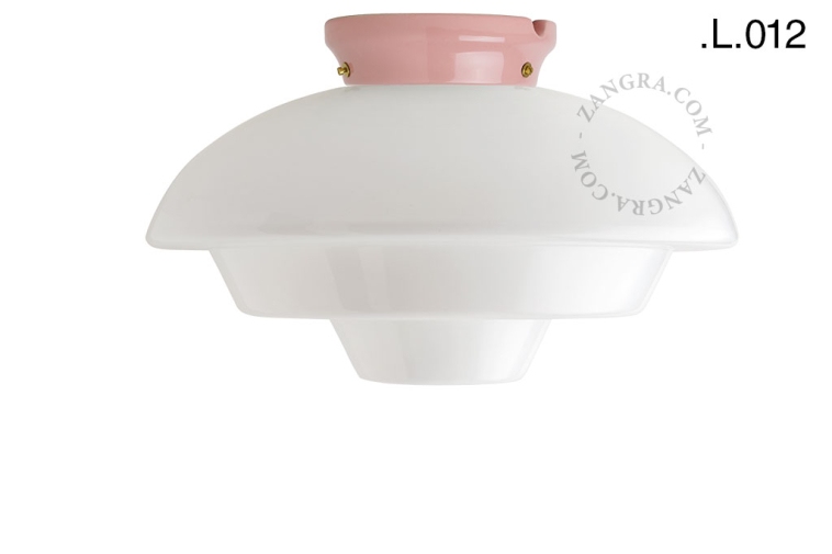 Pink porcelain Art Deco light with glass shade.