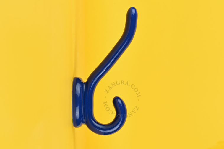 Blue porcelain double coat hook.