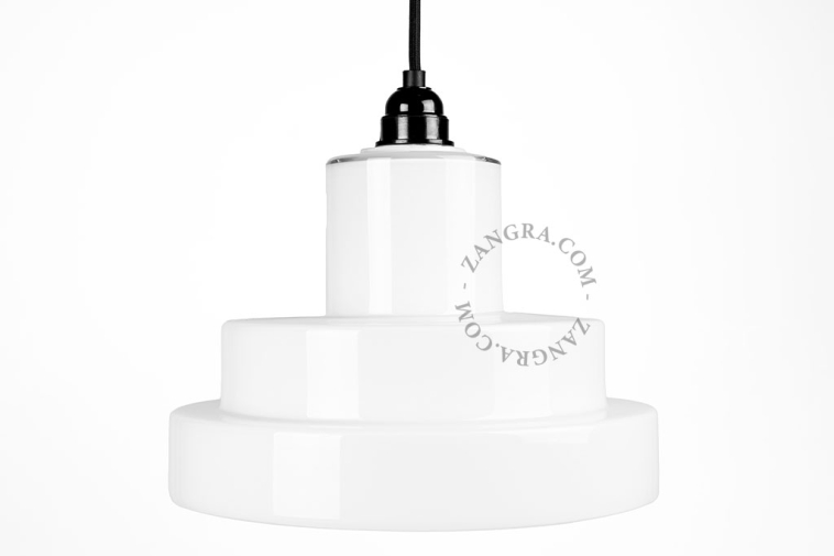 Art Deco pendant light with opal glass lampshade.