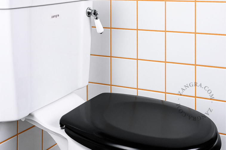 Soft-close black toilet seat.