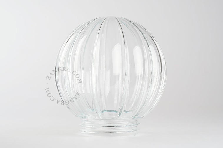 Glass globe in clear ribbed glass.