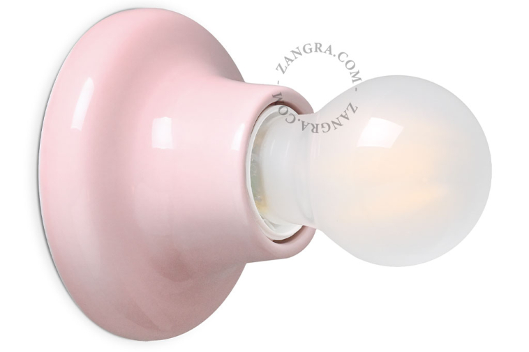 Pink porcelain light fixture.