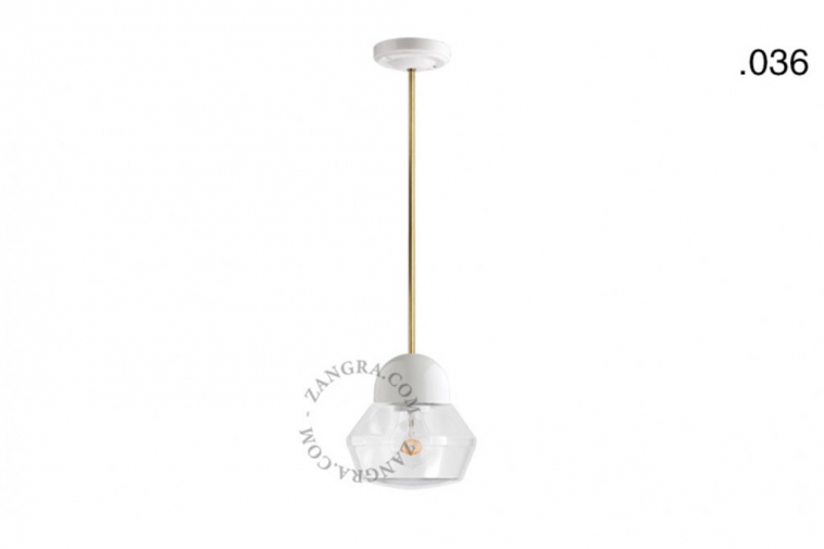 White porcelain ceiling light with glass shade.