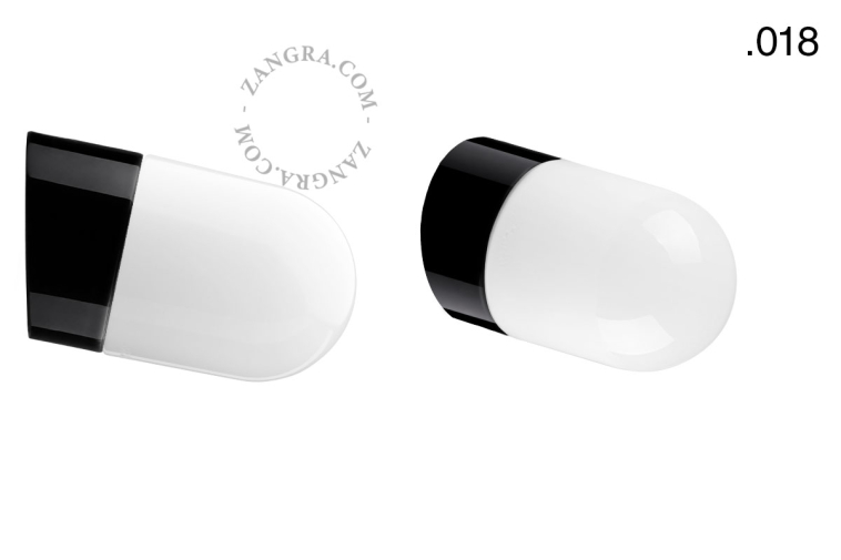 Black porcelain wall light with glass lampshade.
