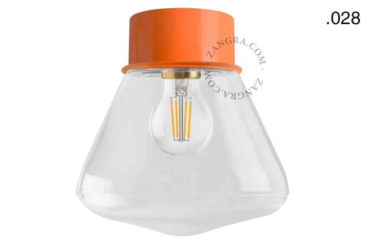 lampada arancione con paralume in vetro