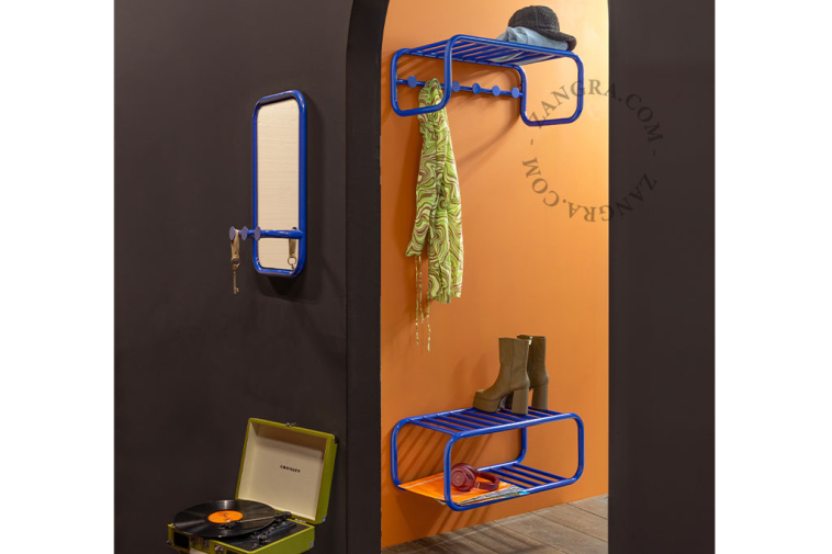 Retro coat rack with hat shelf.
