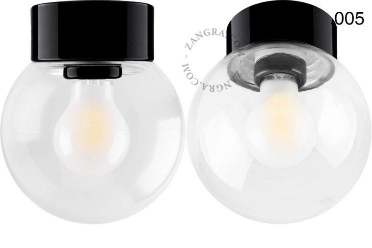 Czarna porcelanowa lampa ścienna lub sufitowa okrągła - retro.