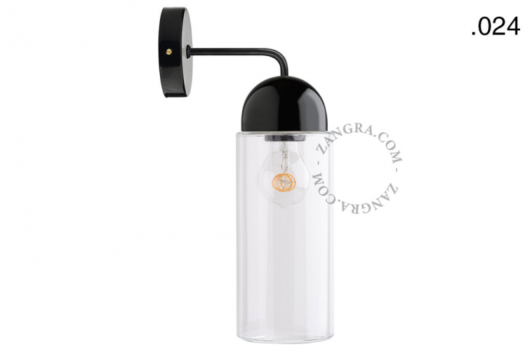 Black porcelain wall light with glass shade.