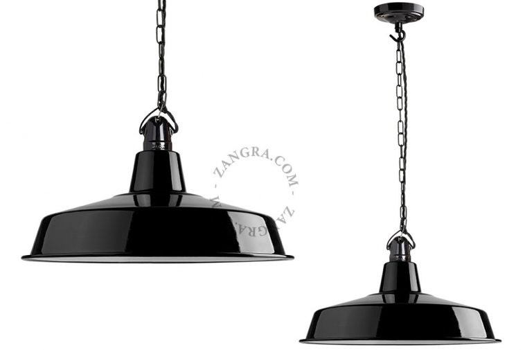 Black enamelled industrial pendant light.
