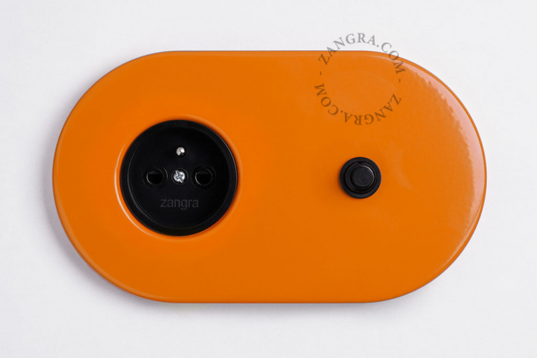 orange flush mount outlet & switch – black pushbutton