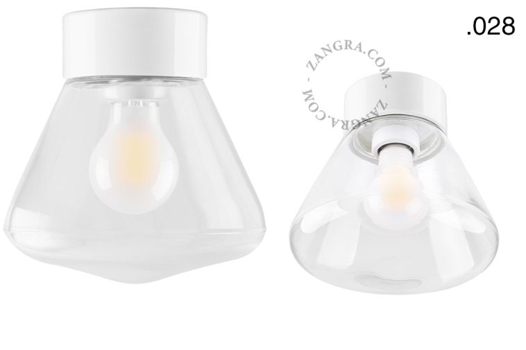 White porcelain lamp with glass lampshade.