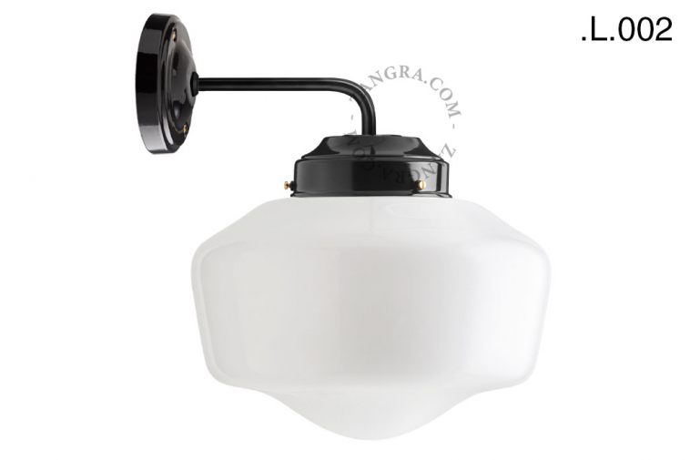 black retro wall light schoolhouse style with glass shade