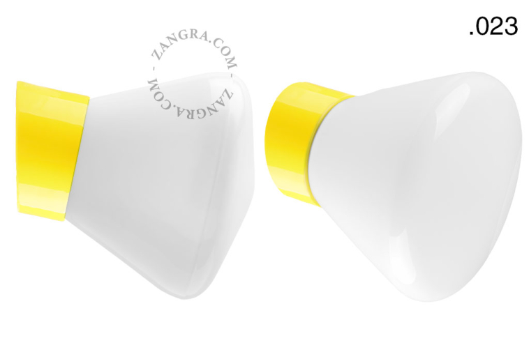 Yellow porcelain wall light with glass lampshade.
