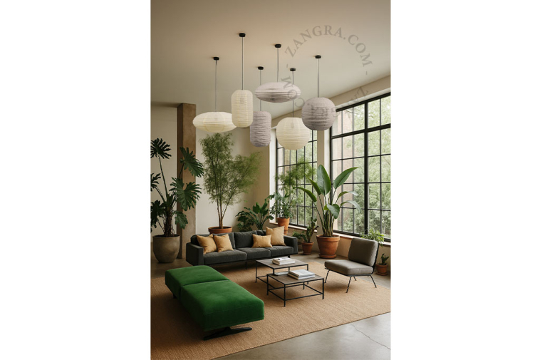 Linen and cotton lampshade for pendant light.