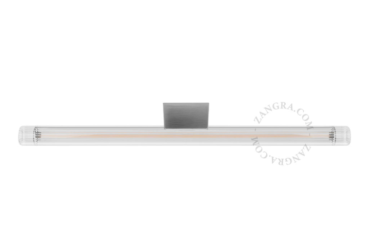 Silvery S14d Linestra lamp with ribbed glass.