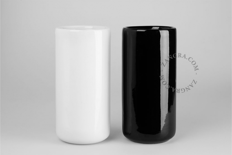 black porcelain toilet brush holder with wooden brush