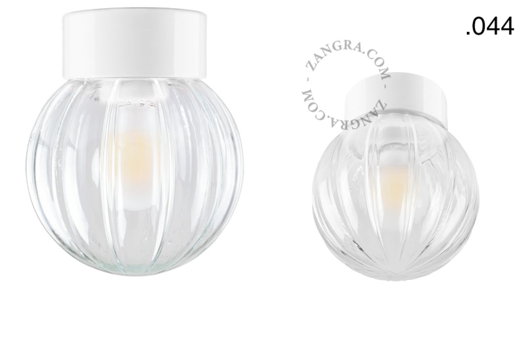 White porcelain lamp with glass lampshade.