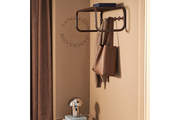 Retro coat rack with hat shelf.