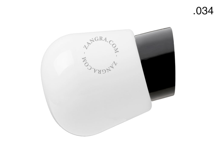Black porcelain wall light with glass globe for bathroom or outdoor use.