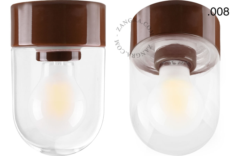 Lampe ronde en porcelaine marron.