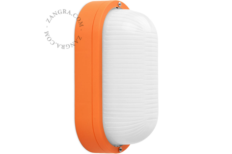 Oval orange bulkhead light.