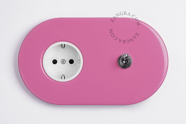 pink flush mount outlet & two-way or simple switch – nickel-plated toggle