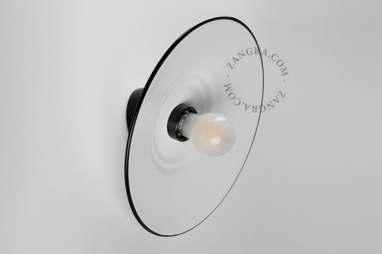 Black porcelain wall light with enamel lampshade