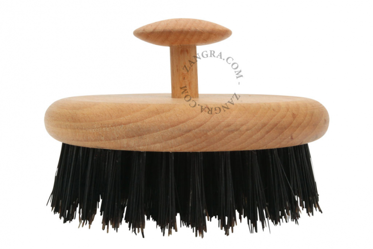 Round wooden hairbrush.