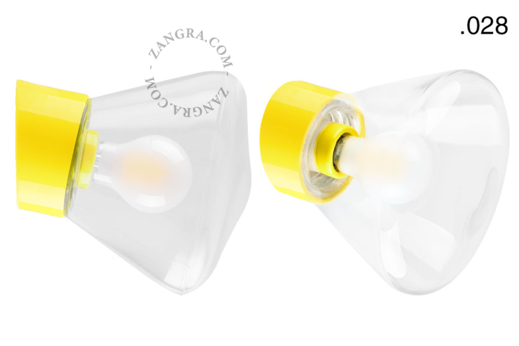 Yellow porcelain wall light with glass lampshade.