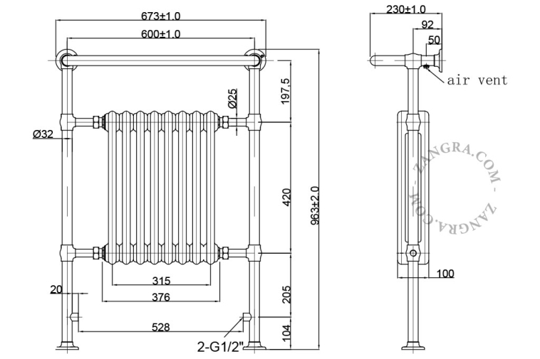 Traditional heated towel rail.