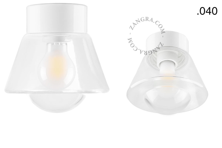 White porcelain lamp with glass lampshade.
