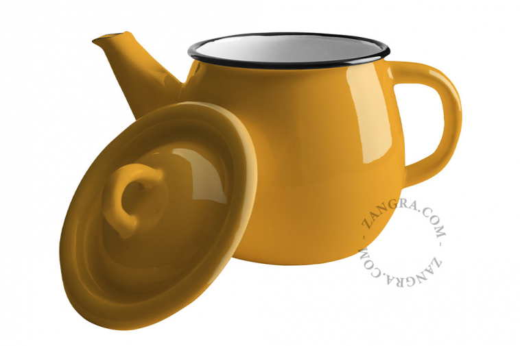 Mustard yellow enamel teapot