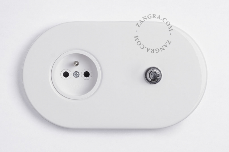 white flush mount outlet & switch – nickel-plated pushbutton