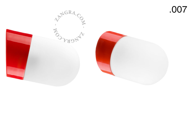 Red porcelain wall light with glass lampshade.
