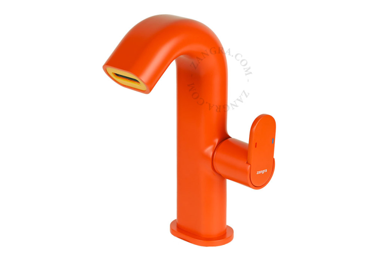 Colourful single-lever basin mixer.