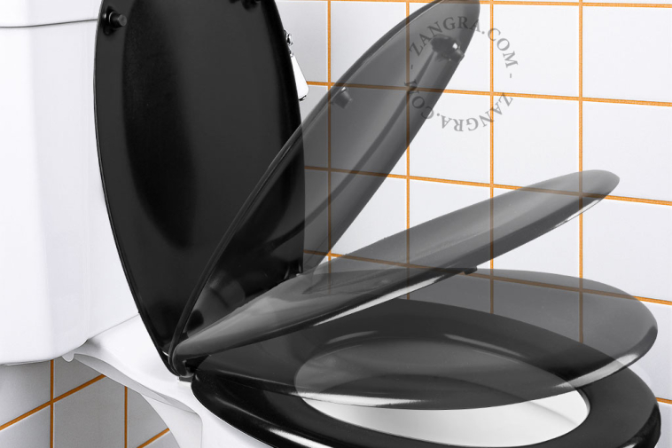 Soft-close black toilet seat.