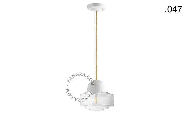 White porcelain ceiling light with glass shade.