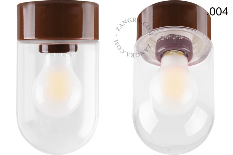 Lampe ronde en porcelaine marron.